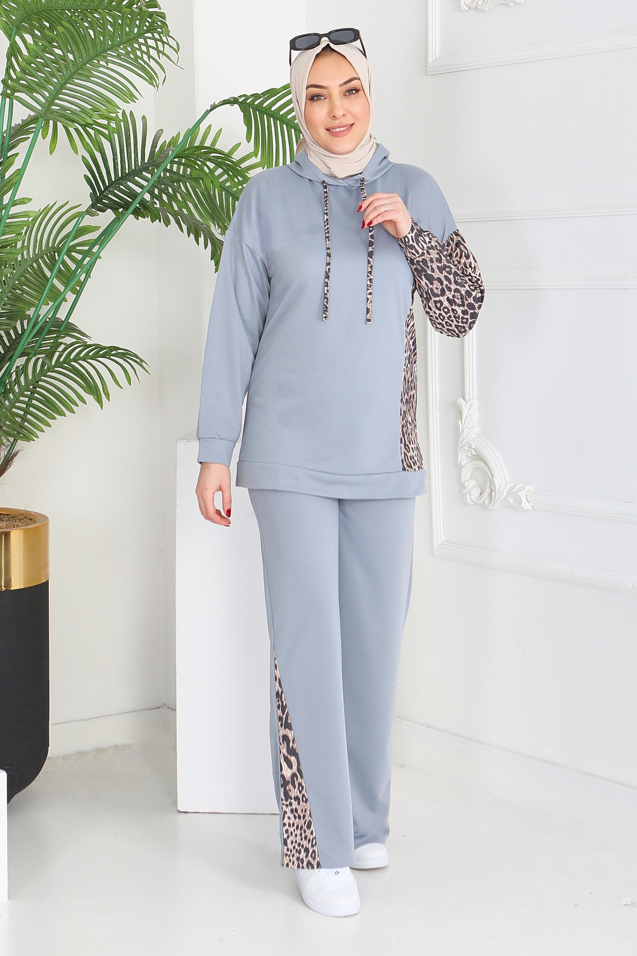 Leopar Detaylı İki İplik İkili Takım - 2060-GRI - 5