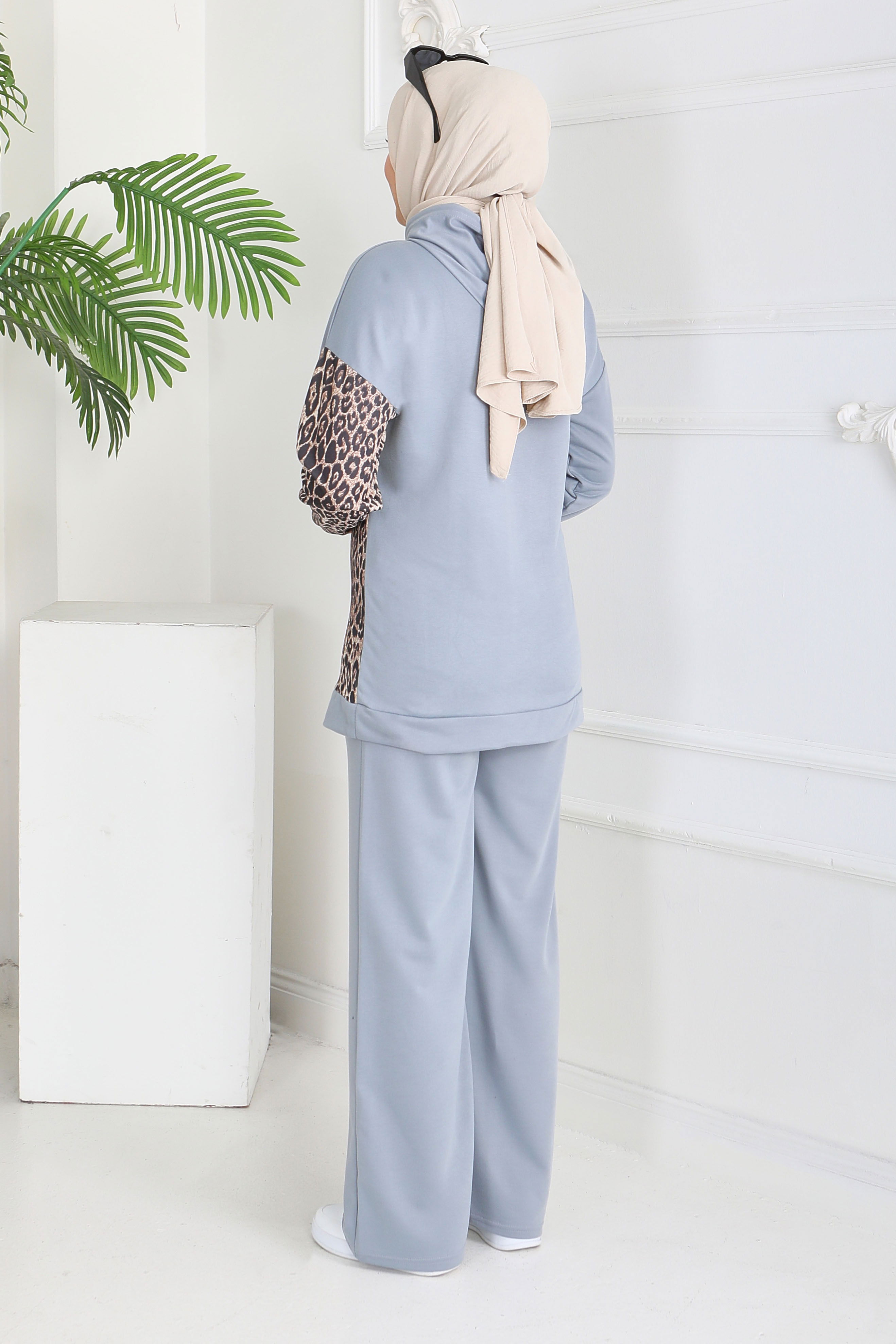 Leopar Detaylı İki İplik İkili Takım - 2060-GRI - 6