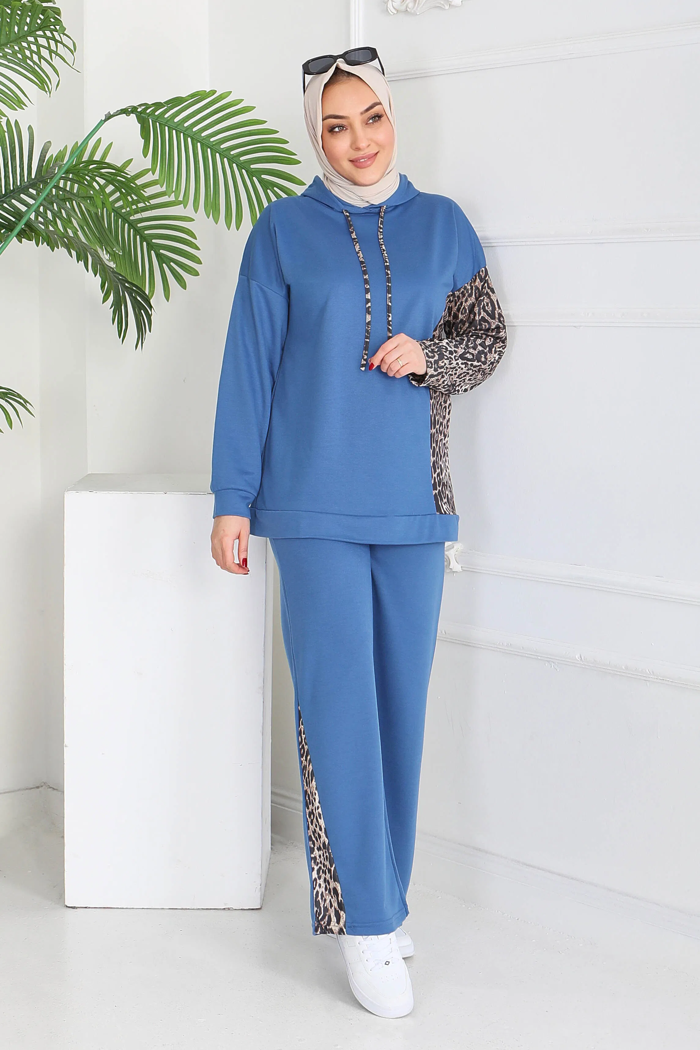 Leopar Detaylı İki İplik İkili Takım - 2060-INDIGO - 3