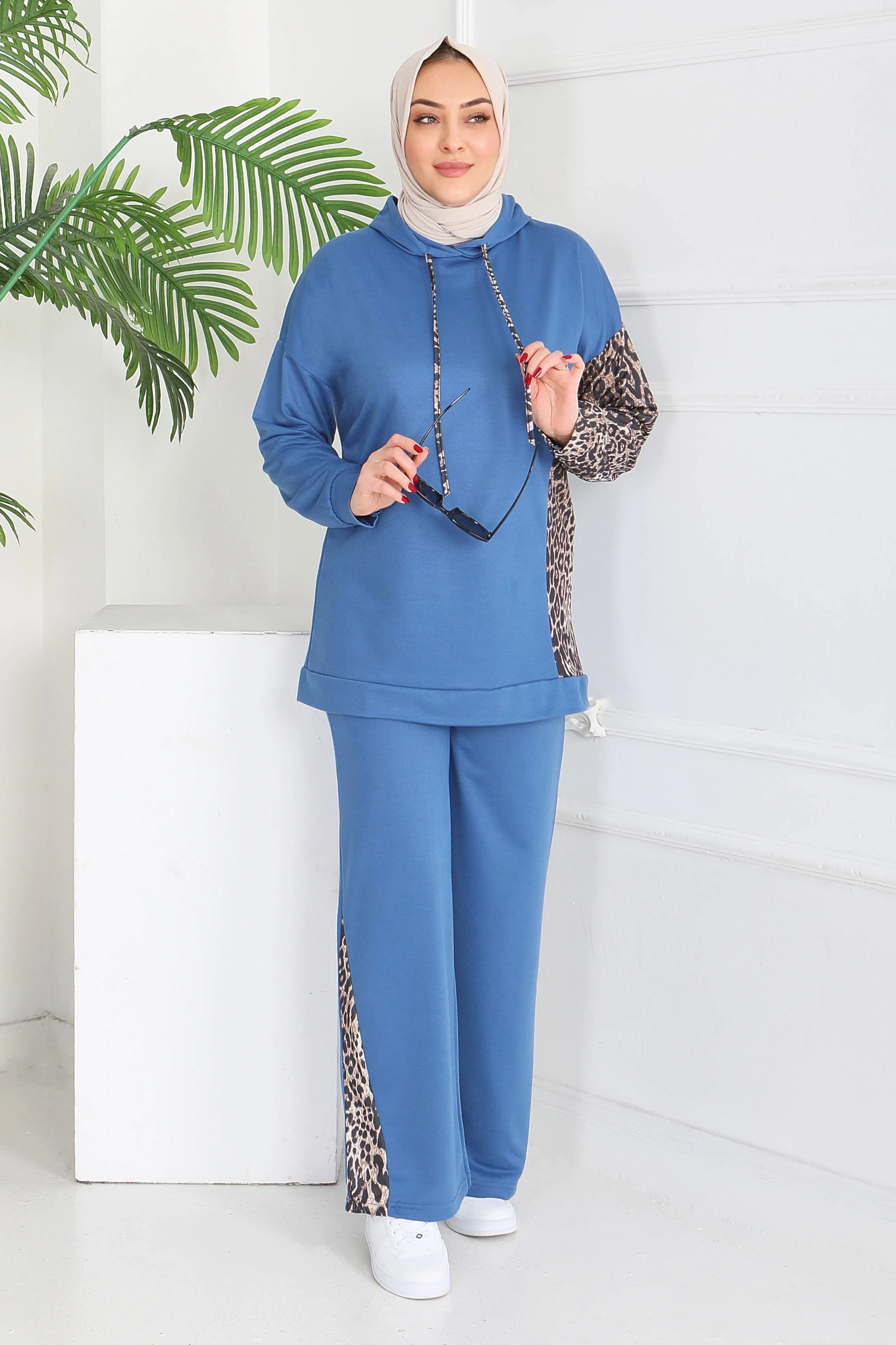 Leopar Detaylı İki İplik İkili Takım - 2060-INDIGO - 4