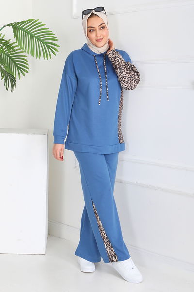 Leopar Detaylı İki İplik İkili Takım - 2060-INDIGO 