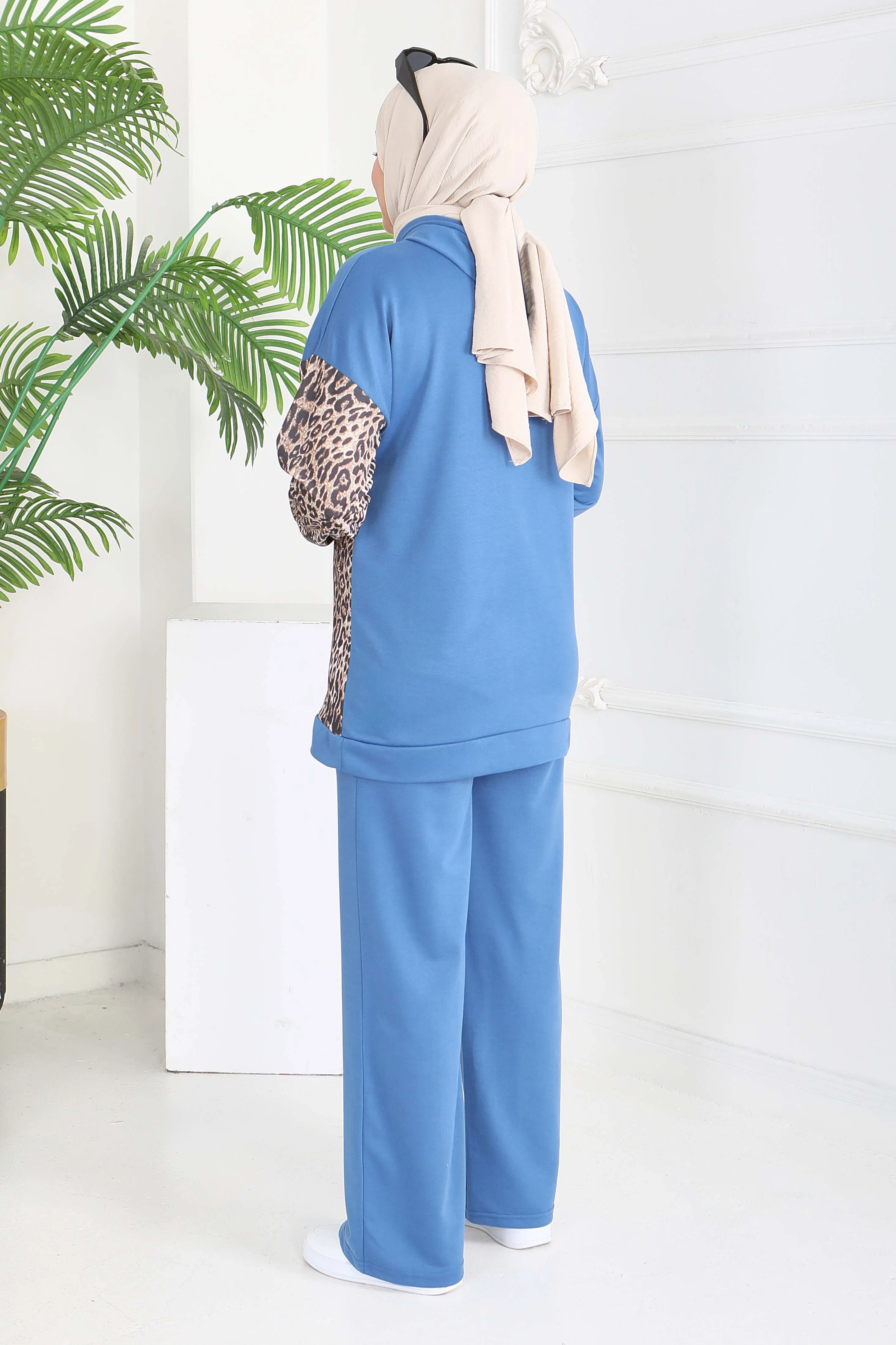 Leopar Detaylı İki İplik İkili Takım - 2060-INDIGO - 5