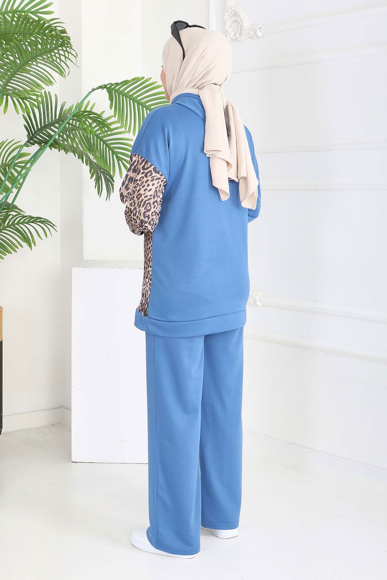 Leopar Detaylı İki İplik İkili Takım - 2060-INDIGO - TOFİSA