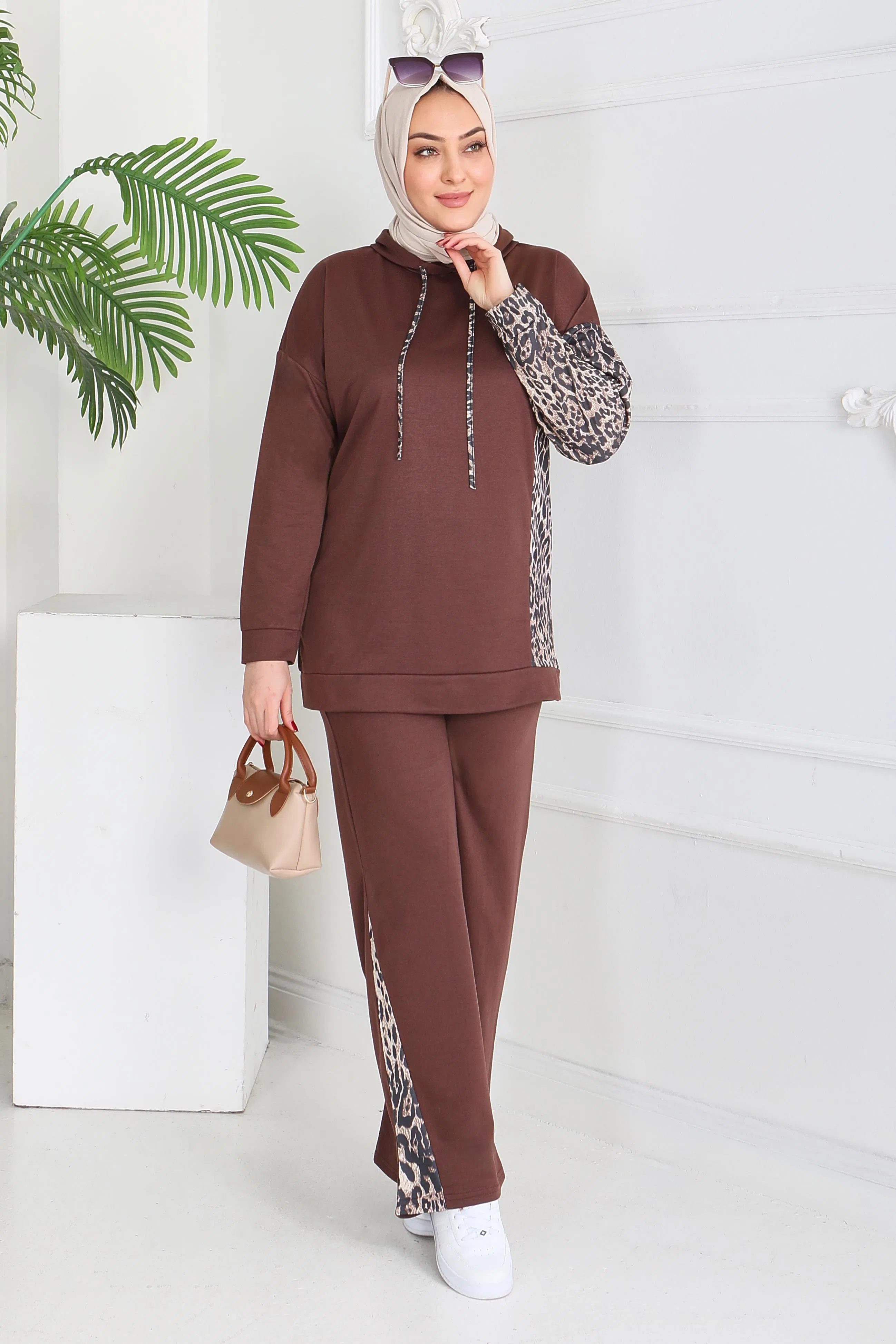 Leopar Detaylı İki İplik İkili Takım - 2060-KAHVE - 3