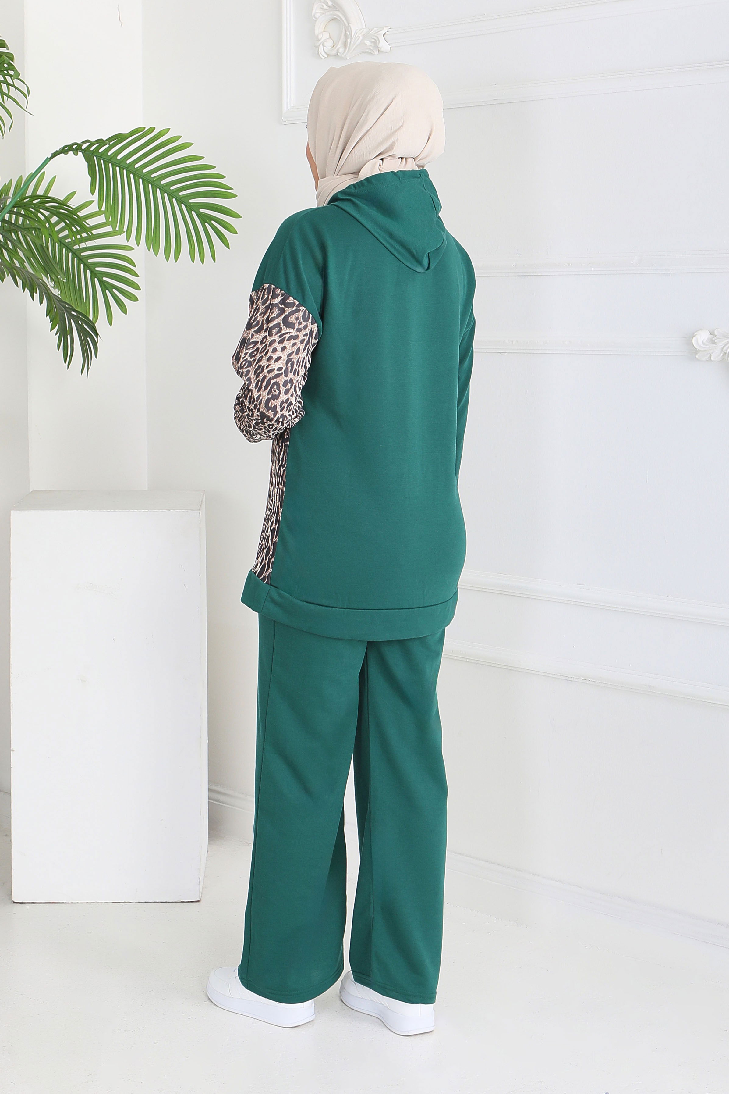 Leopar Detaylı İki İplik İkili Takım - 2060-ZUMRUT - 5