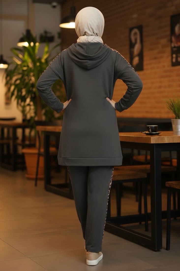 Leopar Şerit Detaylı İki İplik İkili Takım - 2051-FUME - 3