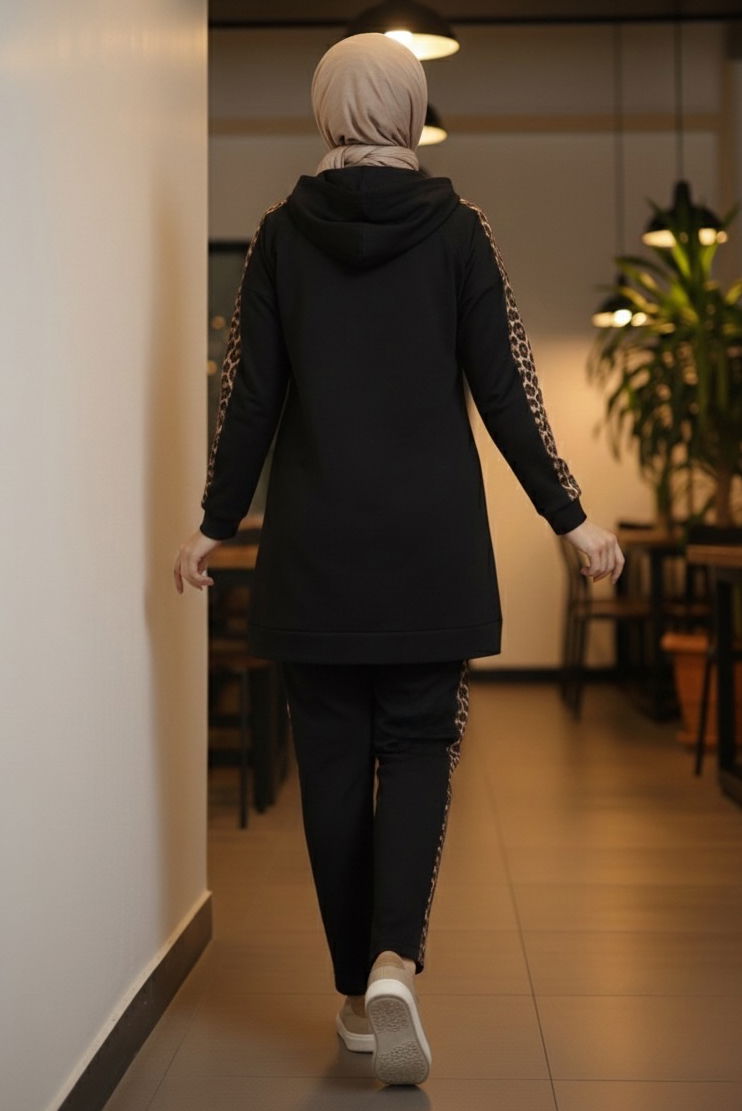 Leopar Şerit Detaylı İki İplik İkili Takım - 2051-SIYAH - 3