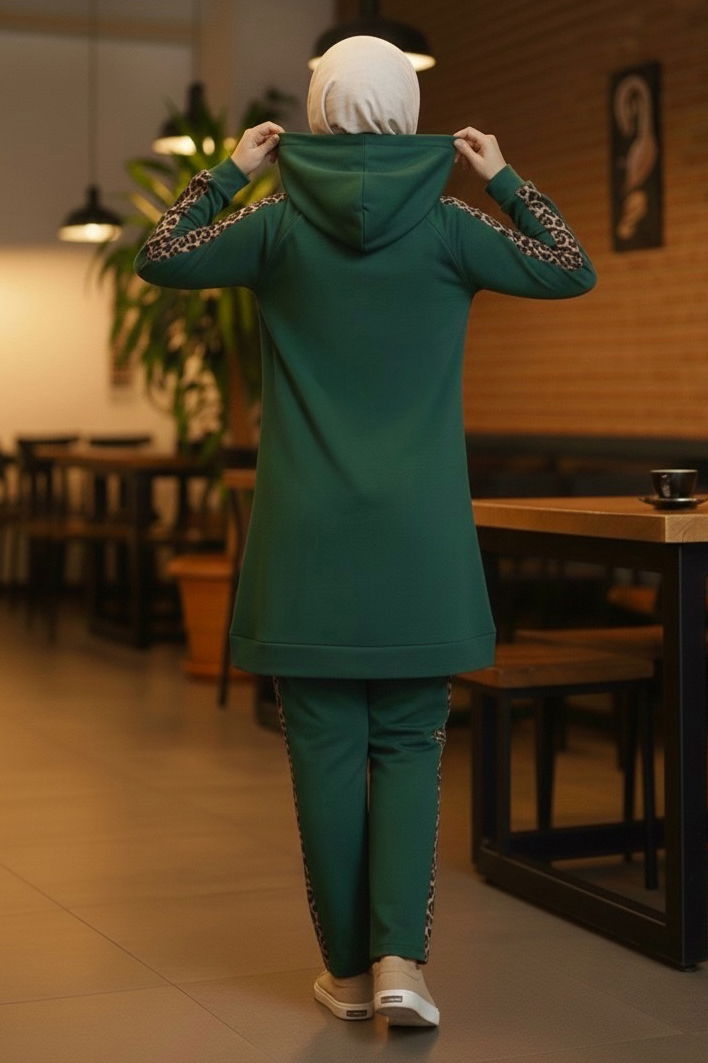 Leopar Şerit Detaylı İki İplik İkili Takım - 2051-ZUMRUT - 3