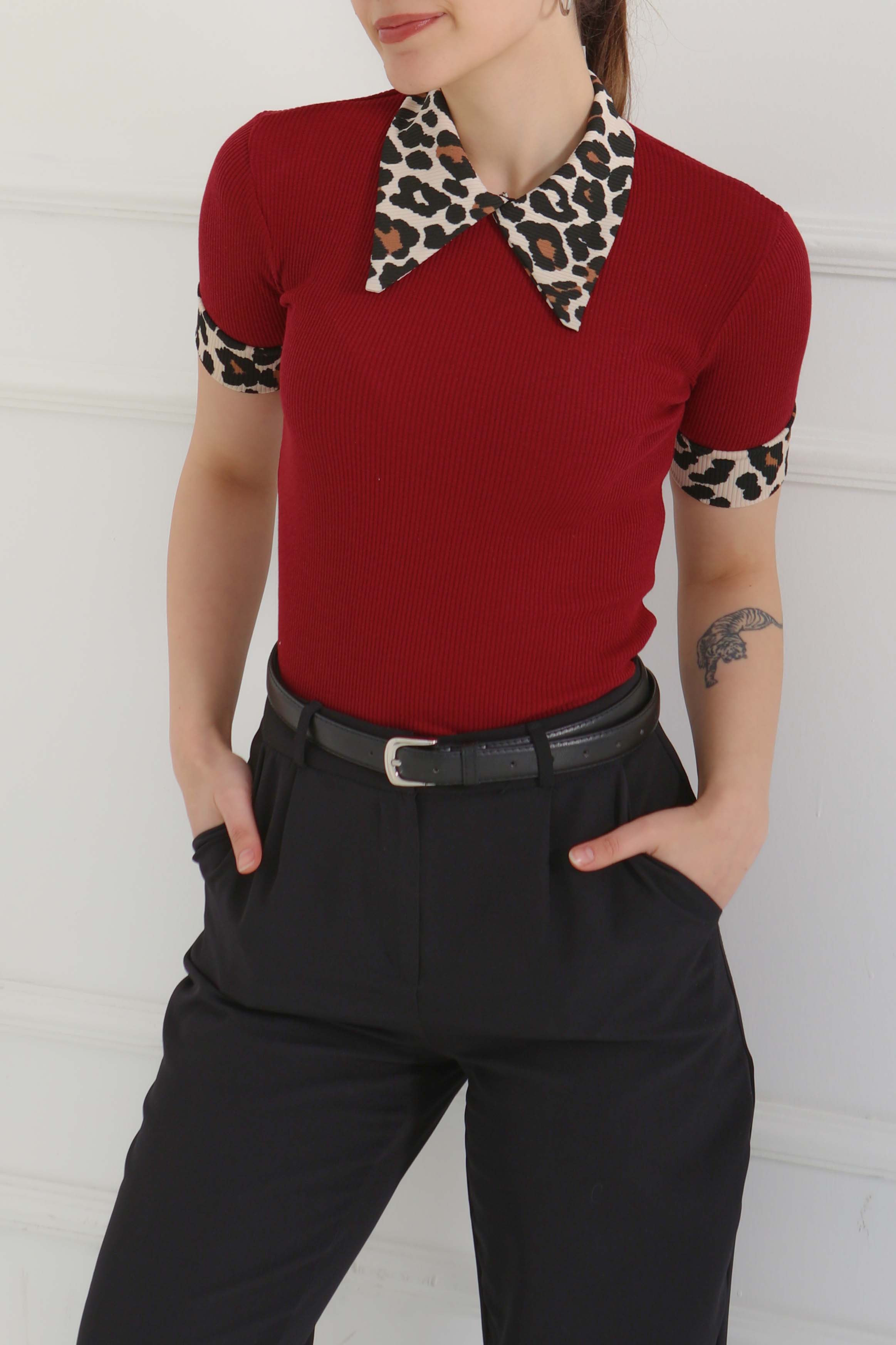 Leopar Yakalı Crop - 27136 - 2