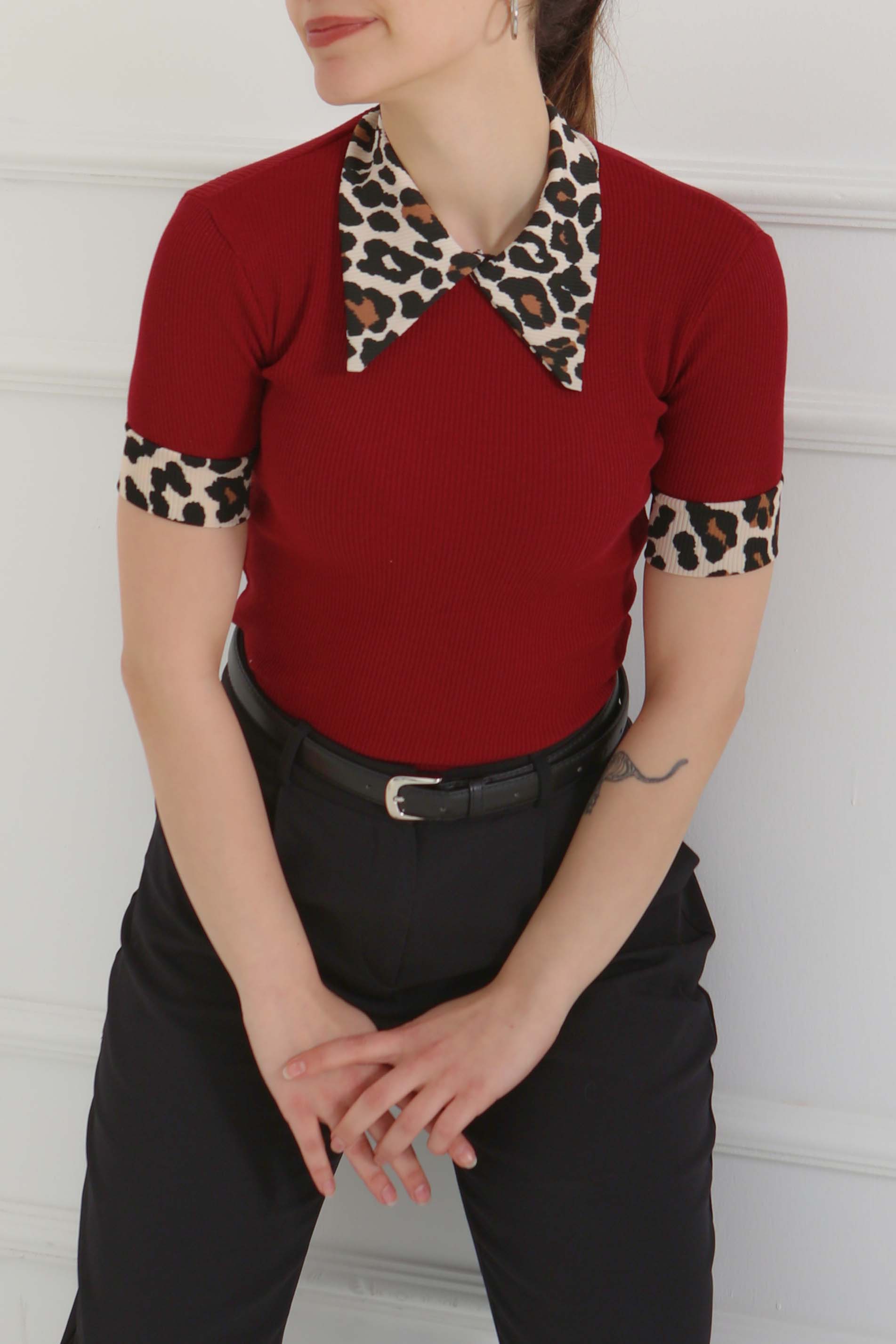 Leopar Yakalı Crop - 27136 - 3