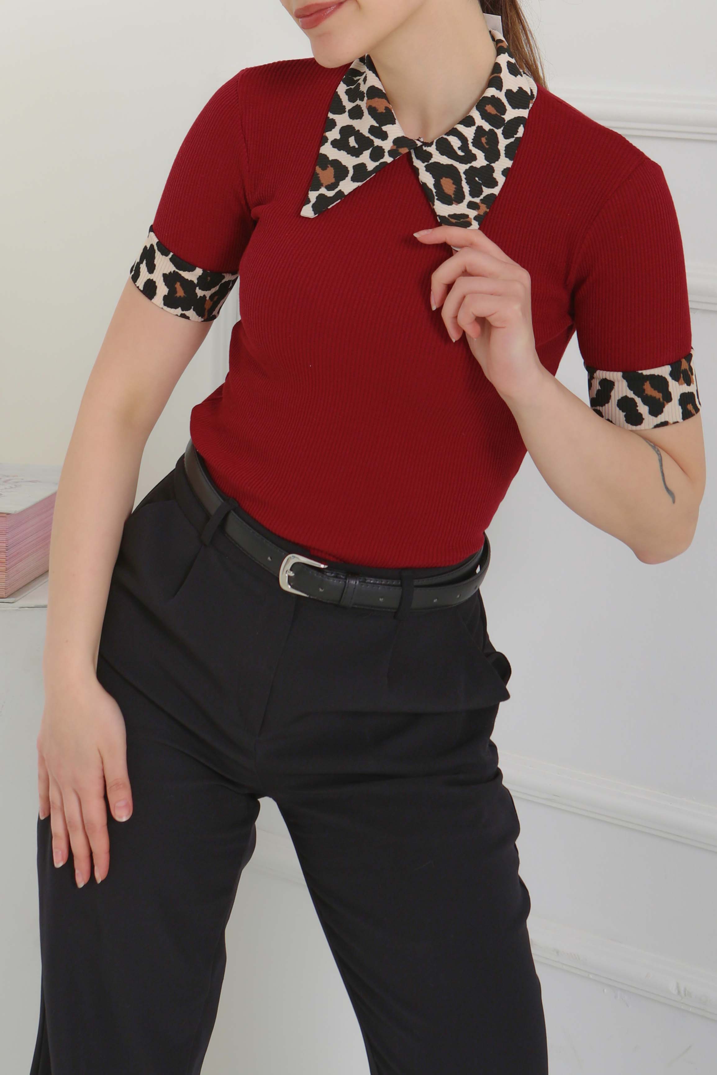 Leopar Yakalı Crop - 27136 - 5