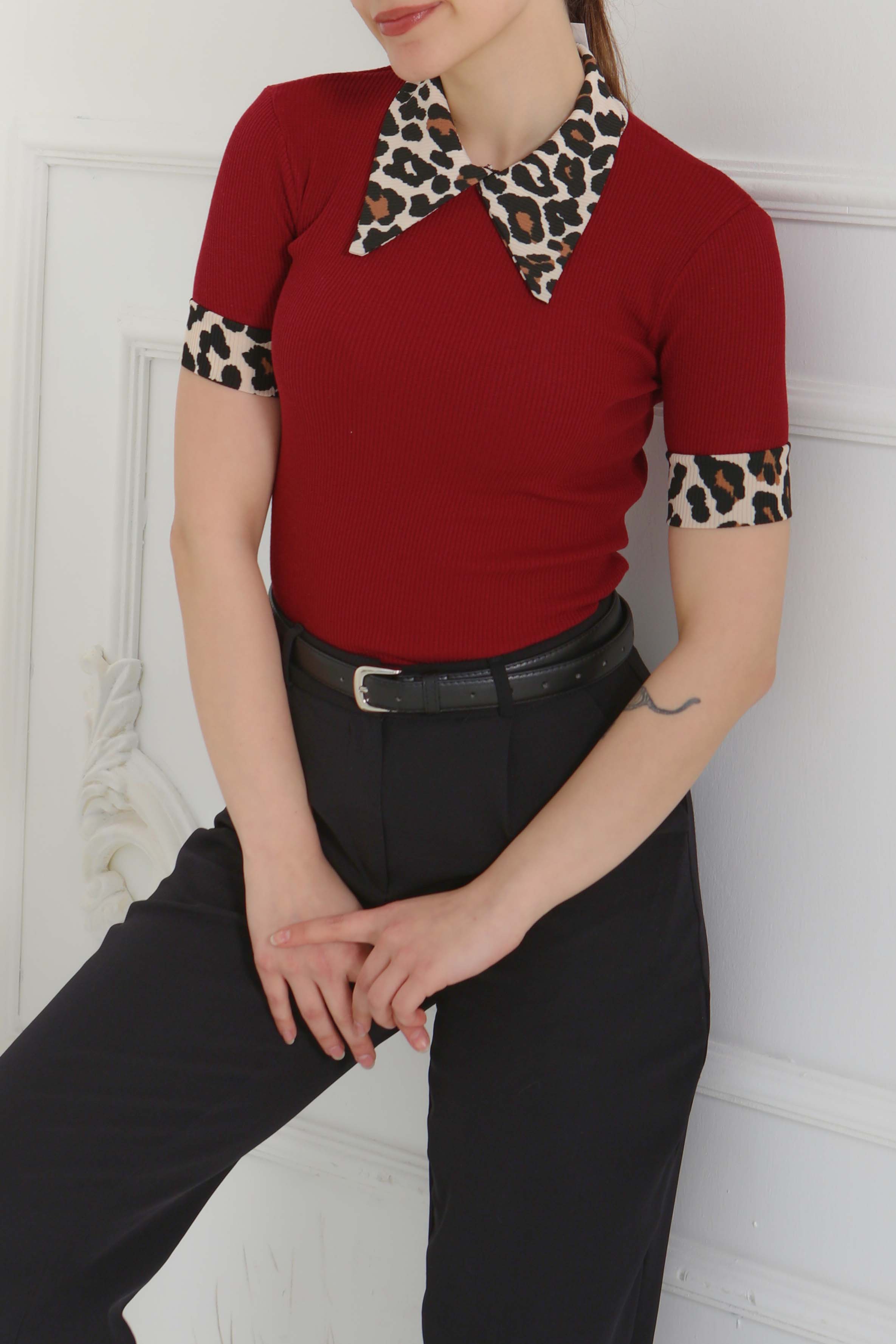Leopar Yakalı Crop - 27136 - 6