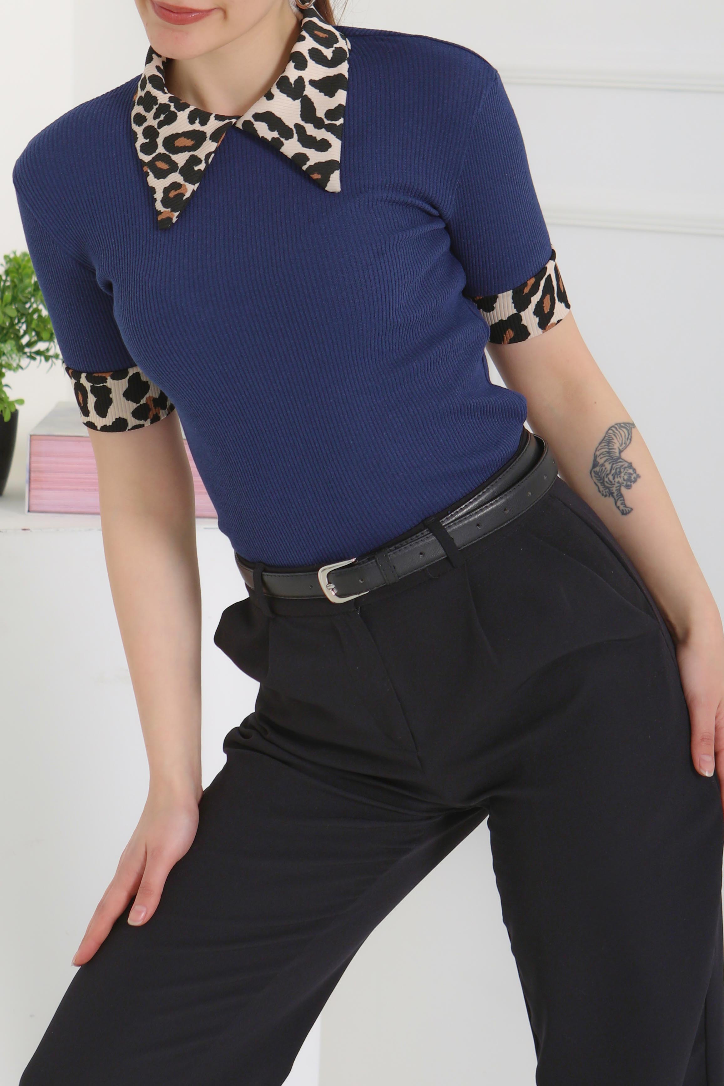 Leopar Yakalı Crop - 27136 - 4