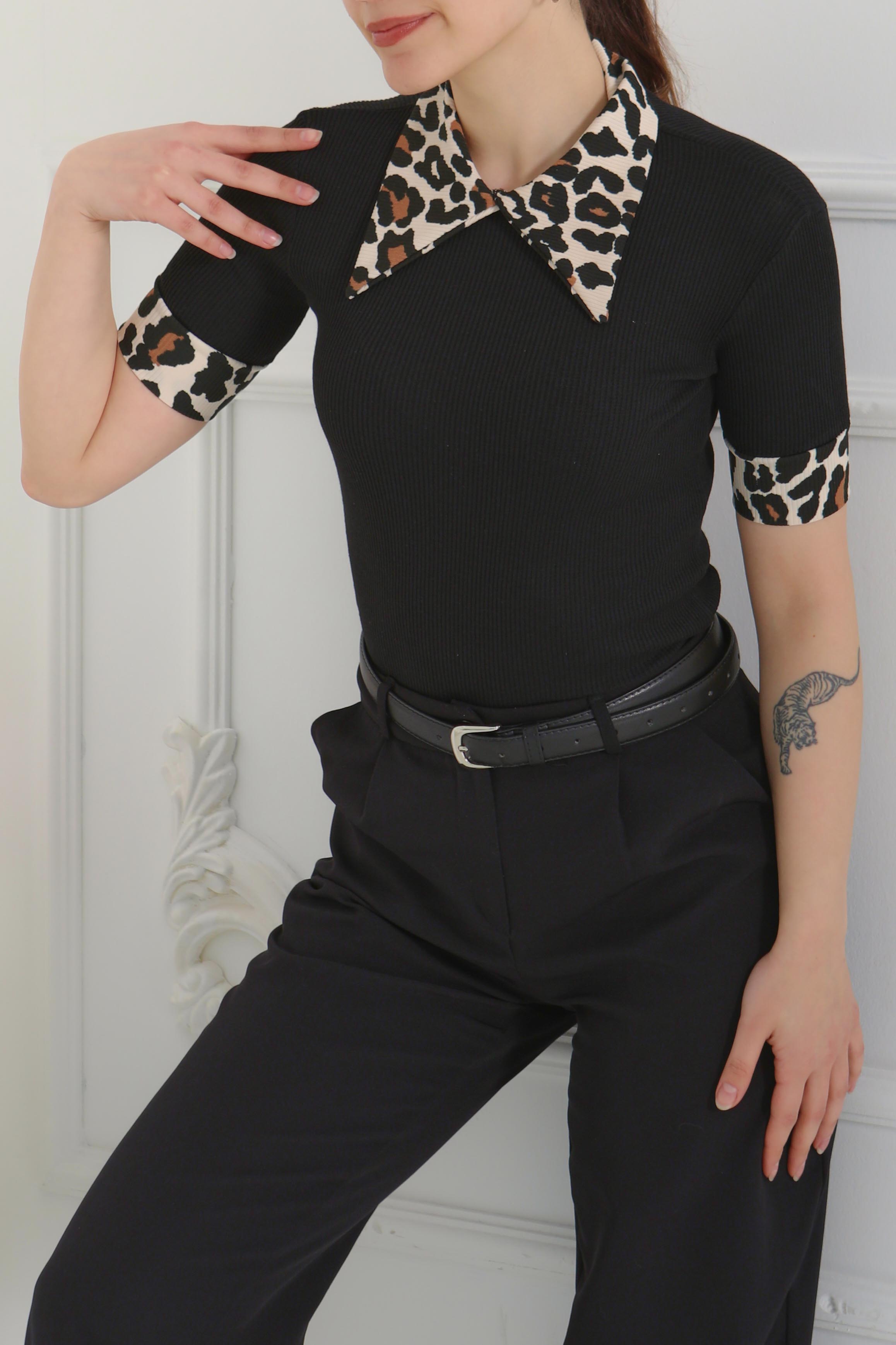 Leopar Yakalı Crop - 27136 - 4
