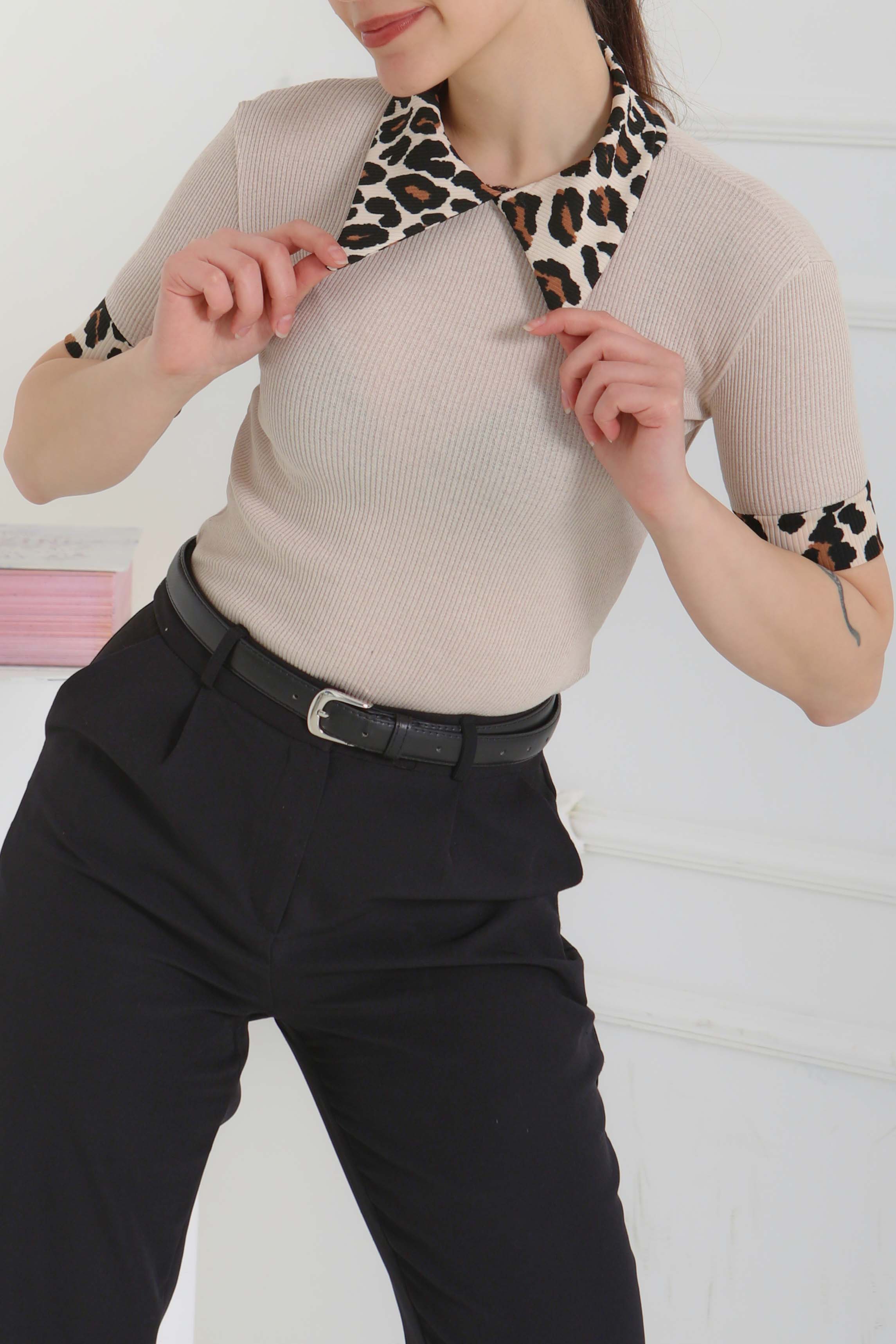Leopar Yakalı Crop - 27136 - 1
