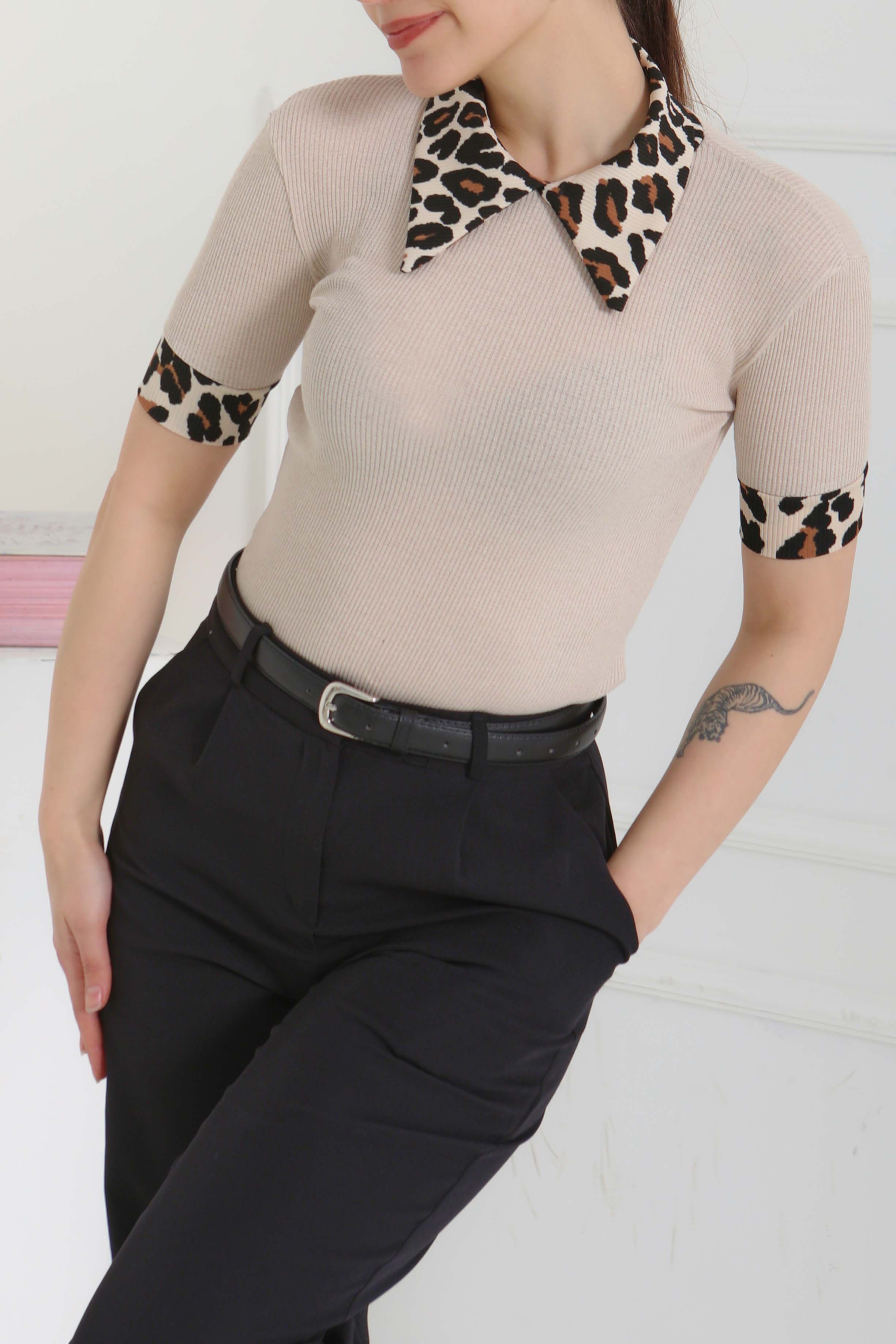 Leopar Yakalı Crop - 27136 - 3