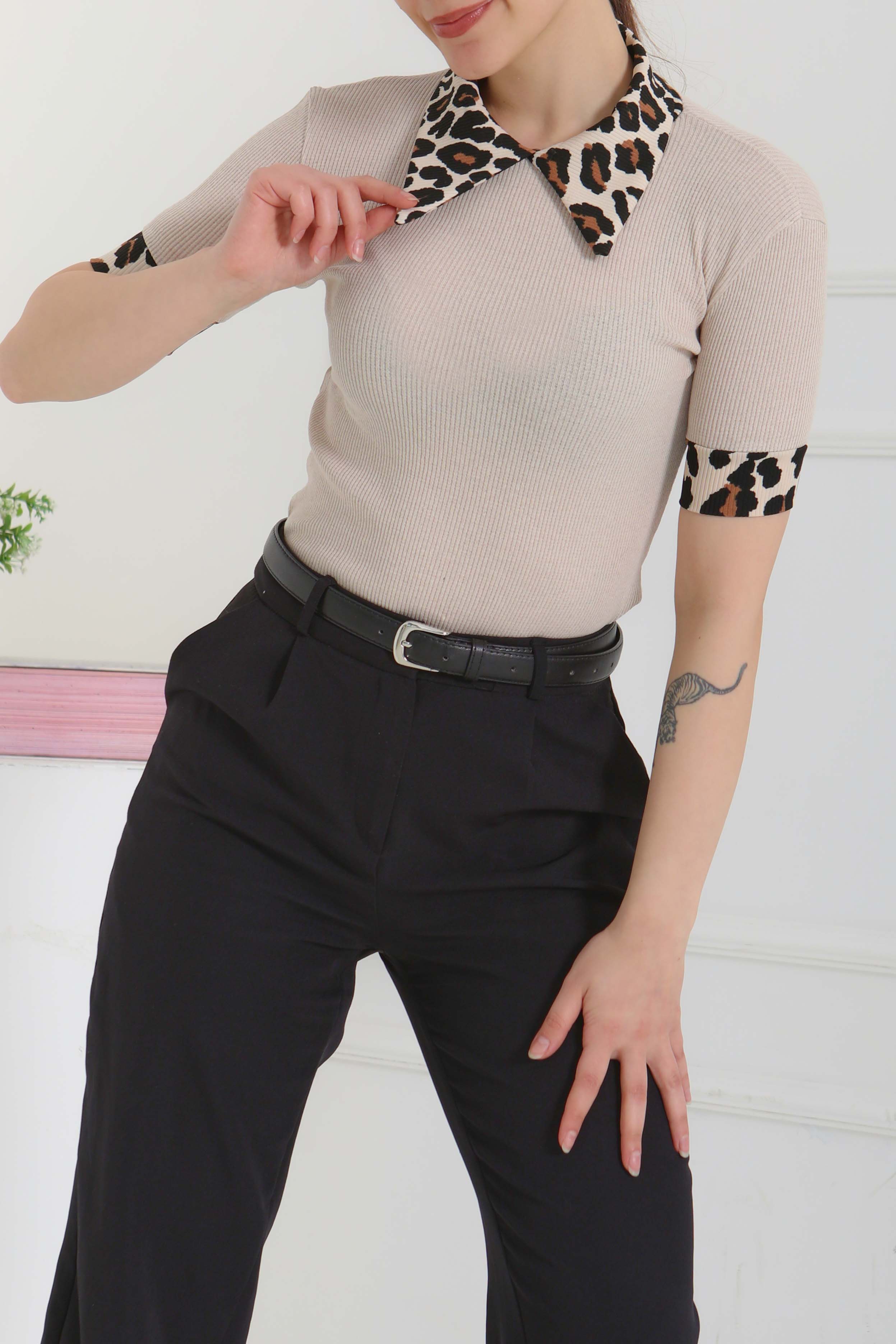 Leopar Yakalı Crop - 27136 - 5