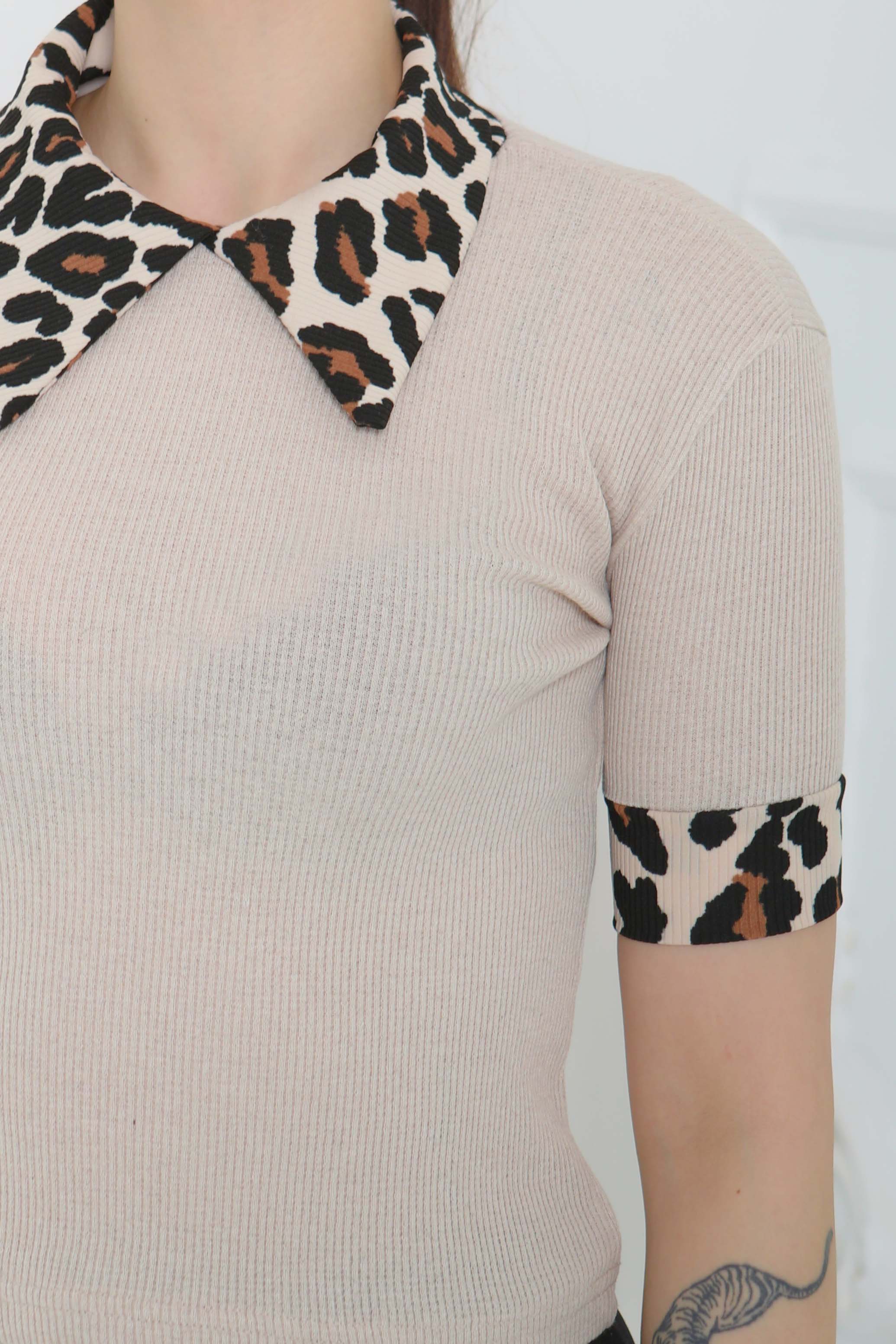Leopar Yakalı Crop - 27136 - 6