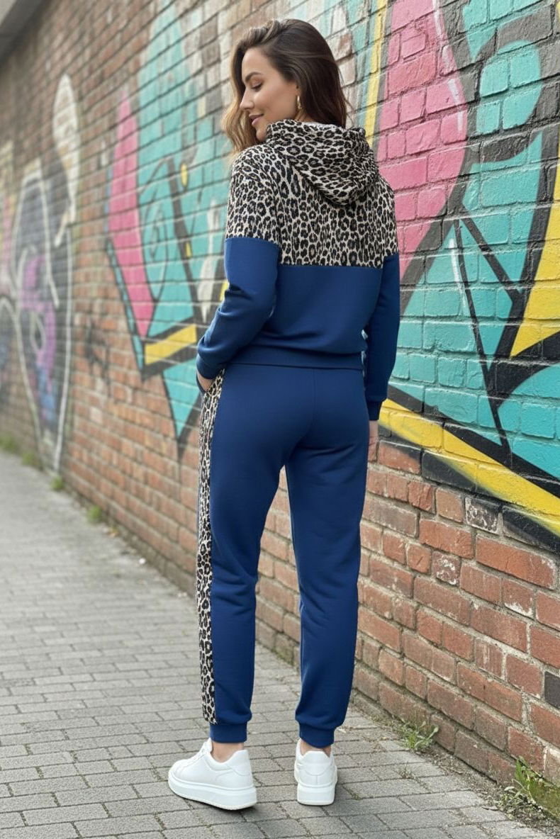 Leoparlı Kapüşonlu İkili Takım Indigo - 2074-INDIGO - 4