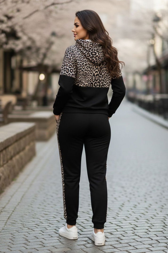 Leoparlı Kapüşonlu İkili Takım Siyah - 2074-SIYAH - 3