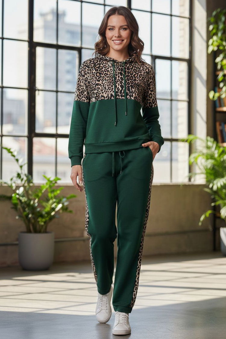Leoparlı Kapüşonlu İkili Takım Zümrüt - 2074-ZUMRUT - 2