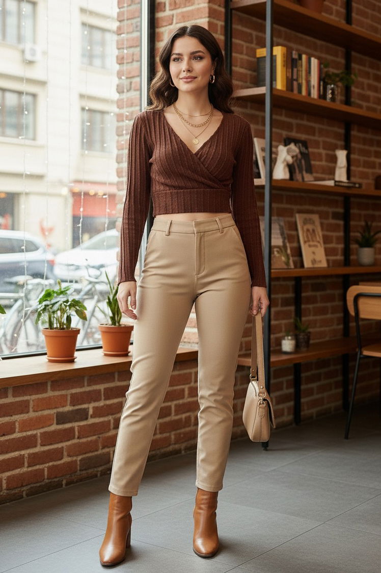 Leysi Crop - 27978-KAHVE - 2