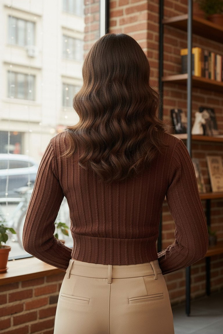 Leysi Crop - 27978-KAHVE - TOFİSA