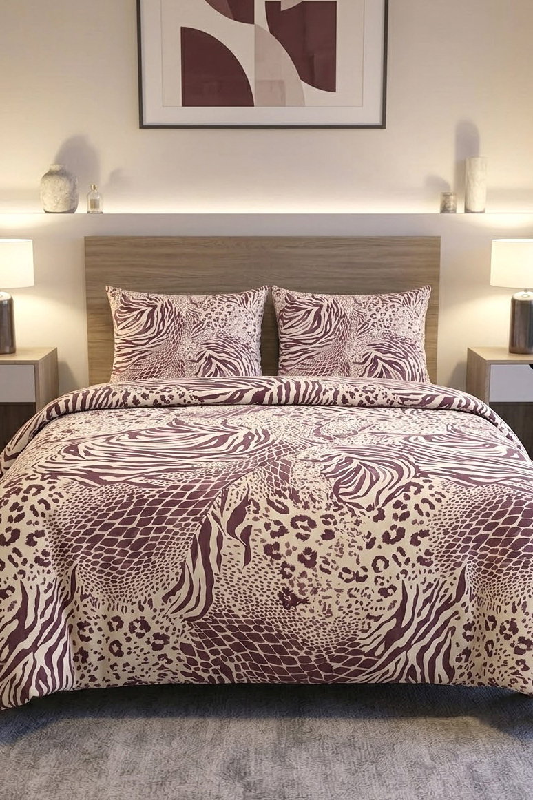 Lila Desenli Cift Kişilik Nevresim Seti - 28681-LILA - 2