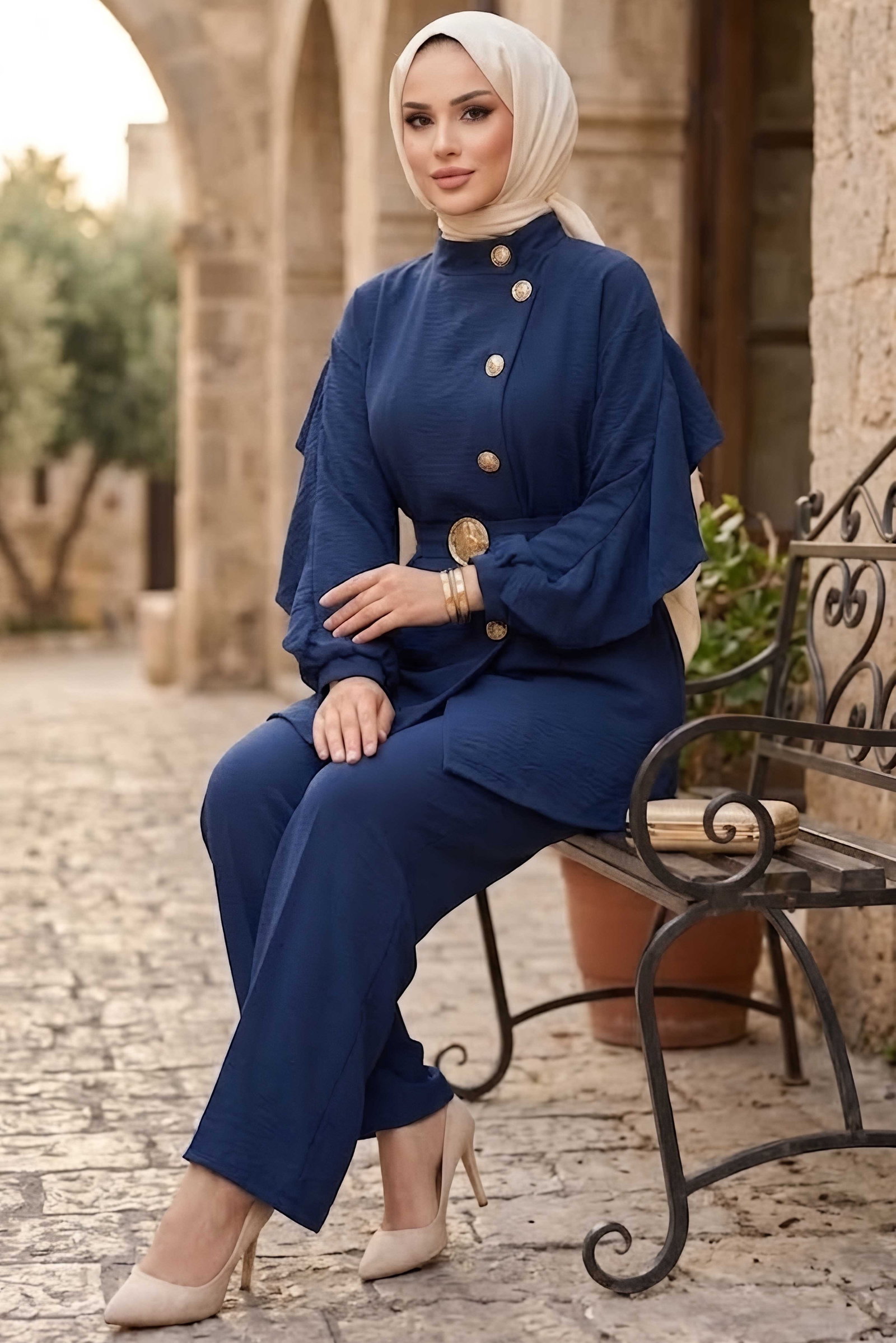 Lilyum Düğmeli Takım Lacivert - 28986-LACIVERT - 2