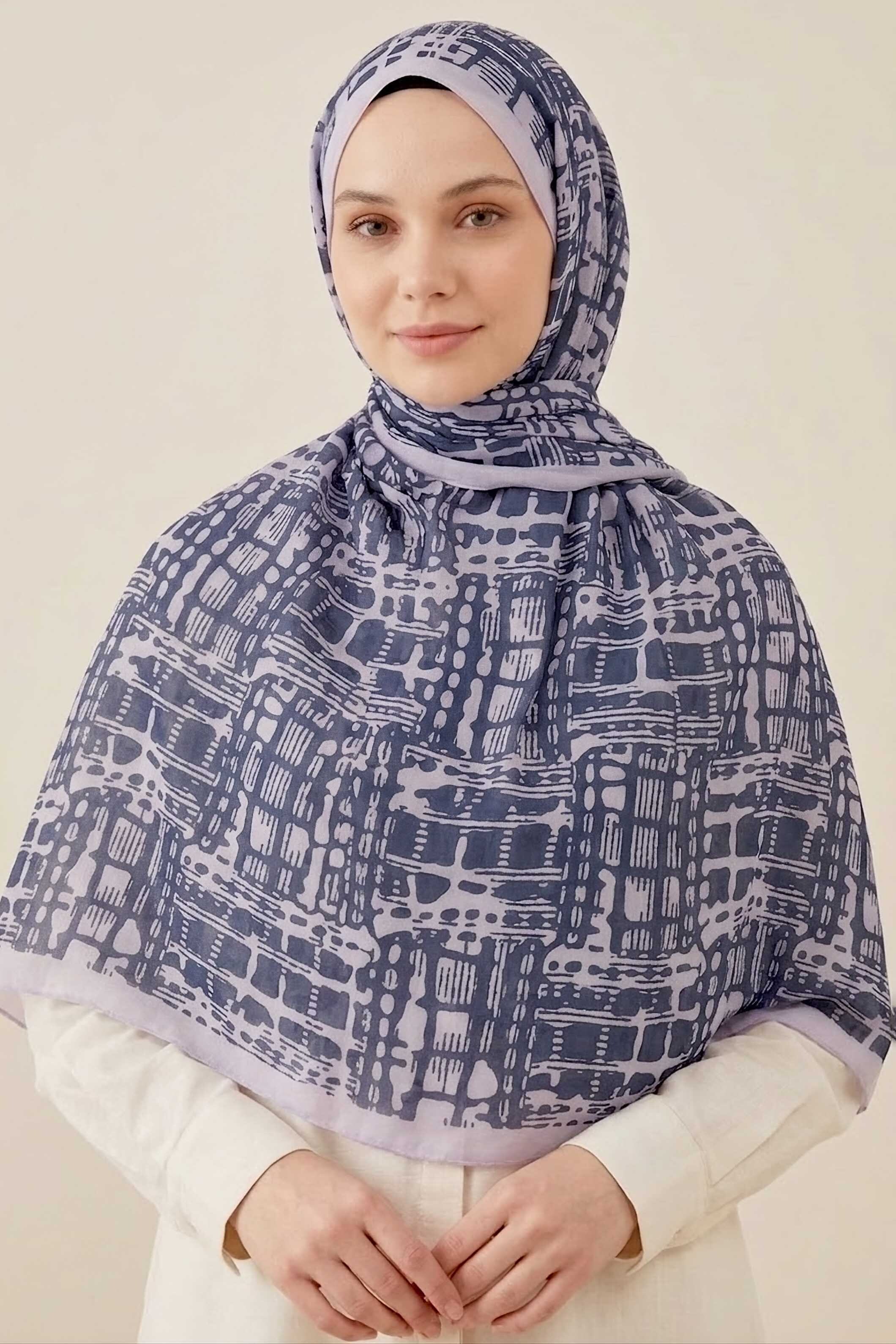 Line Art Desen Pamuklu Şal Gri - 28684-GRI - 1