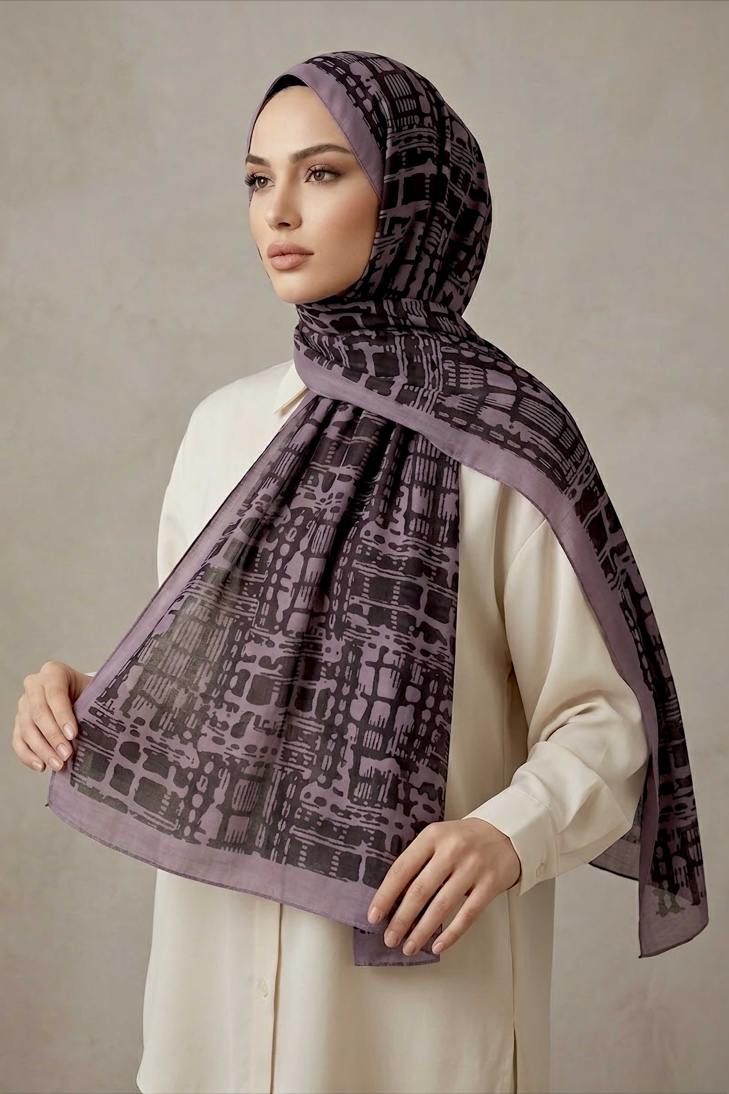 Line Art Desen Pamuklu Şal Gül - 28684-GUL - 1