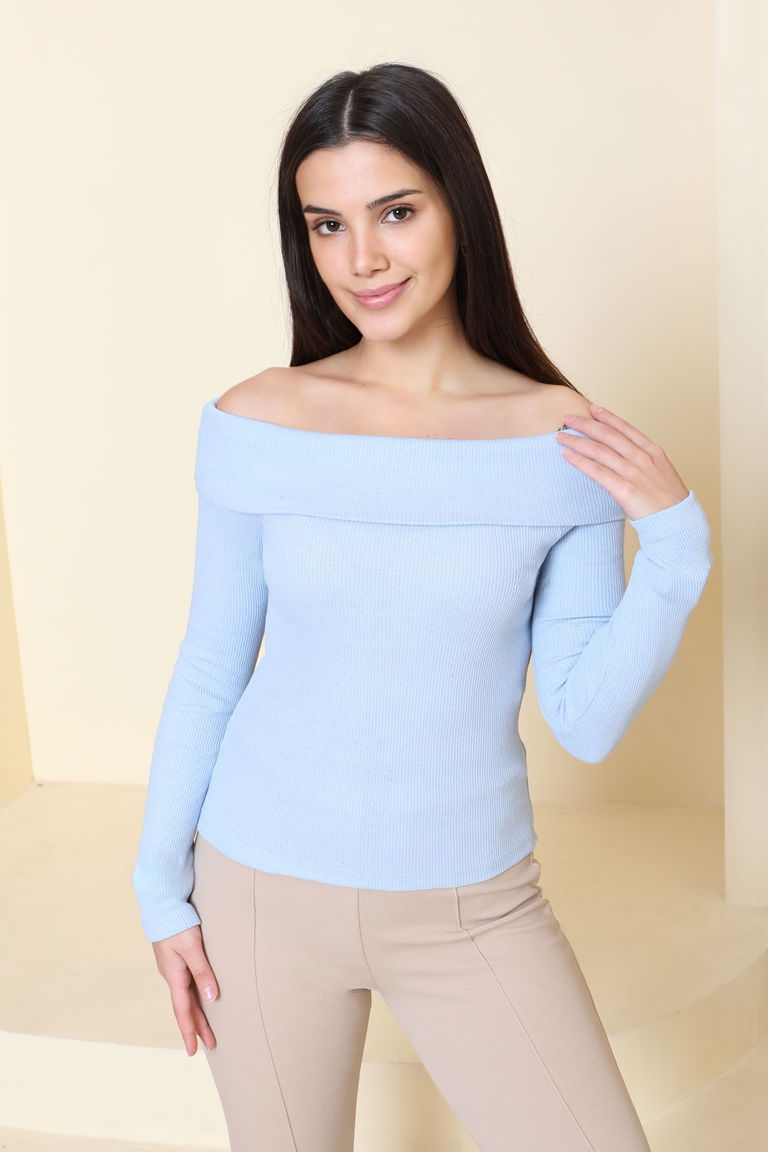 Madonna Yaka Kaşkorse Uzun kollu Bluz - 27897-BEBE-MAVI - TOFİSA