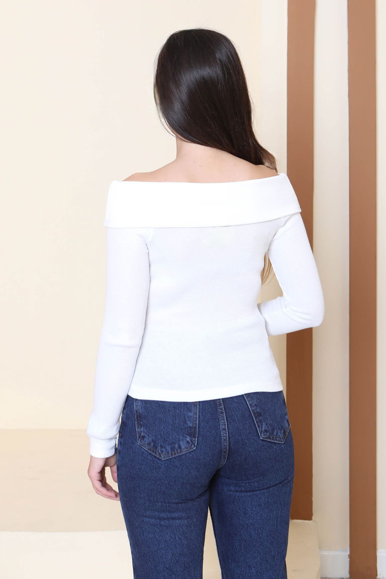Madonna Yaka Kaşkorse Uzun kollu Bluz - 27897-BEYAZ - TOFİSA