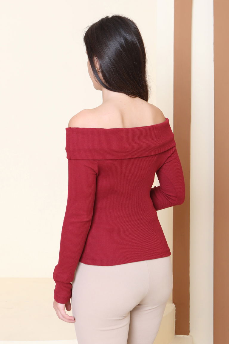 Madonna Yaka Kaşkorse Uzun kollu Bluz - 27897-BORDO - TOFİSA