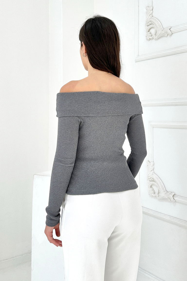 Madonna Yaka Kaşkorse Uzun kollu Bluz - 27897-FUME - TOFİSA