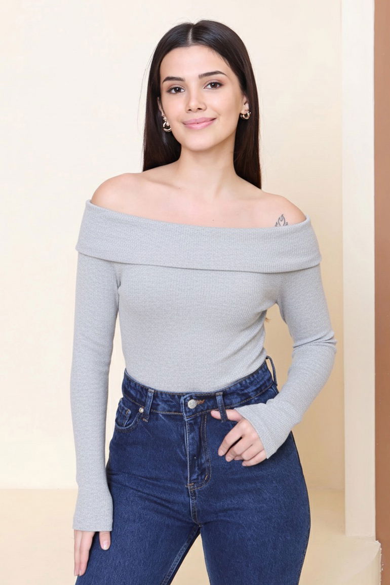 Madonna Yaka Kaşkorse Uzun kollu Bluz - 27897-GRI - 2