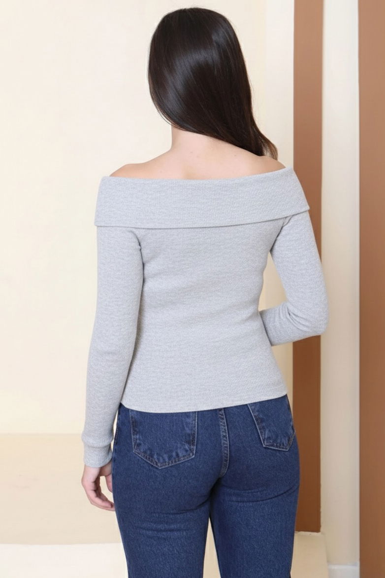 Madonna Yaka Kaşkorse Uzun kollu Bluz - 27897-GRI - 3