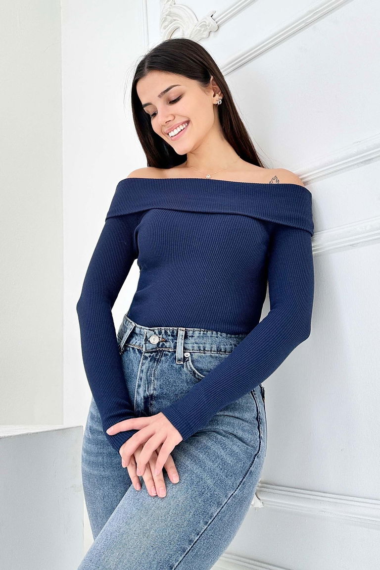 Madonna Yaka Kaşkorse Uzun kollu Bluz - 27897-LACIVERT - TOFİSA