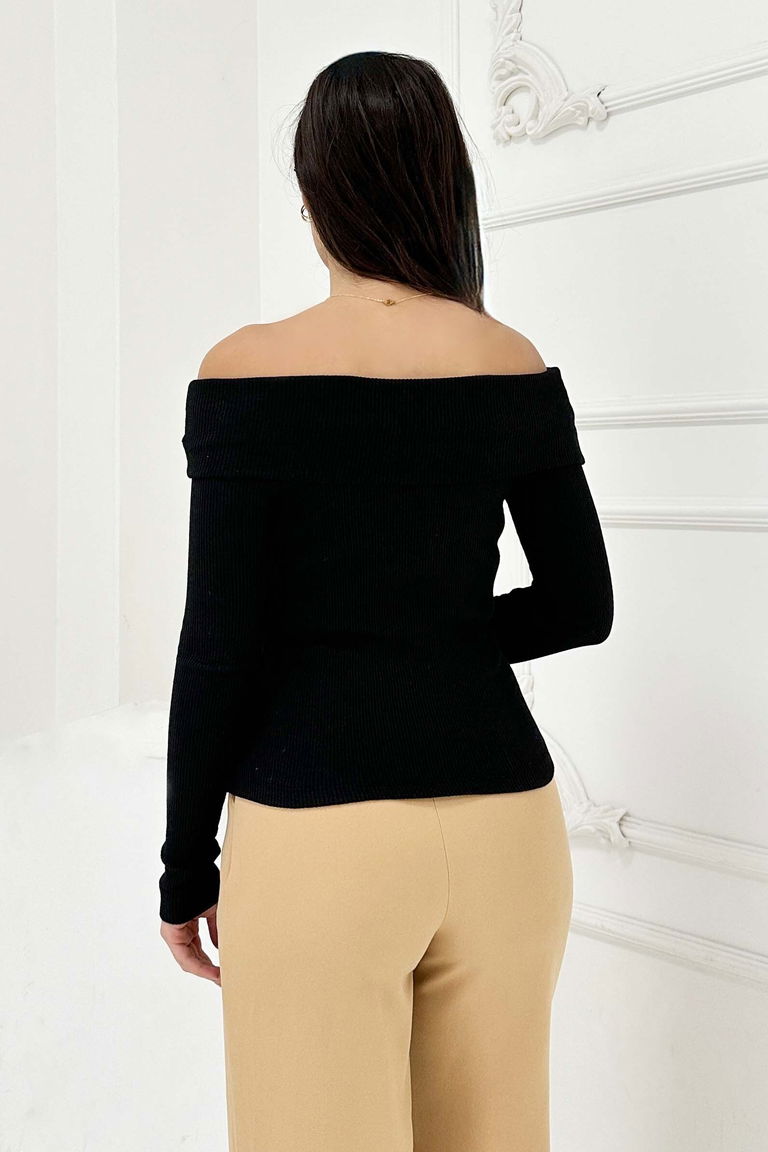 Madonna Yaka Kaşkorse Uzun kollu Bluz - 27897-SIYAH - TOFİSA