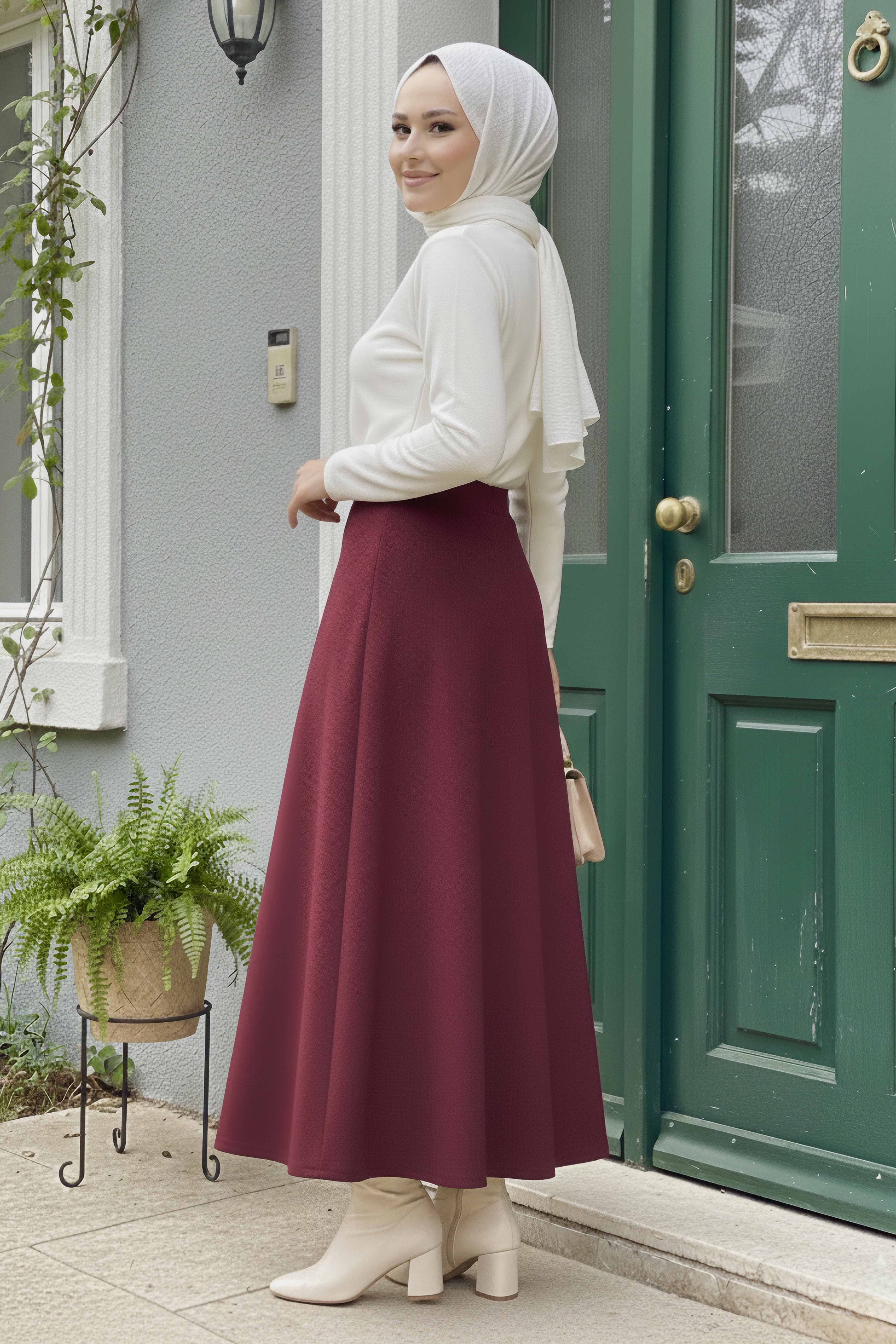 Marbella Düz Çan Etek - 2082-BORDO - 2