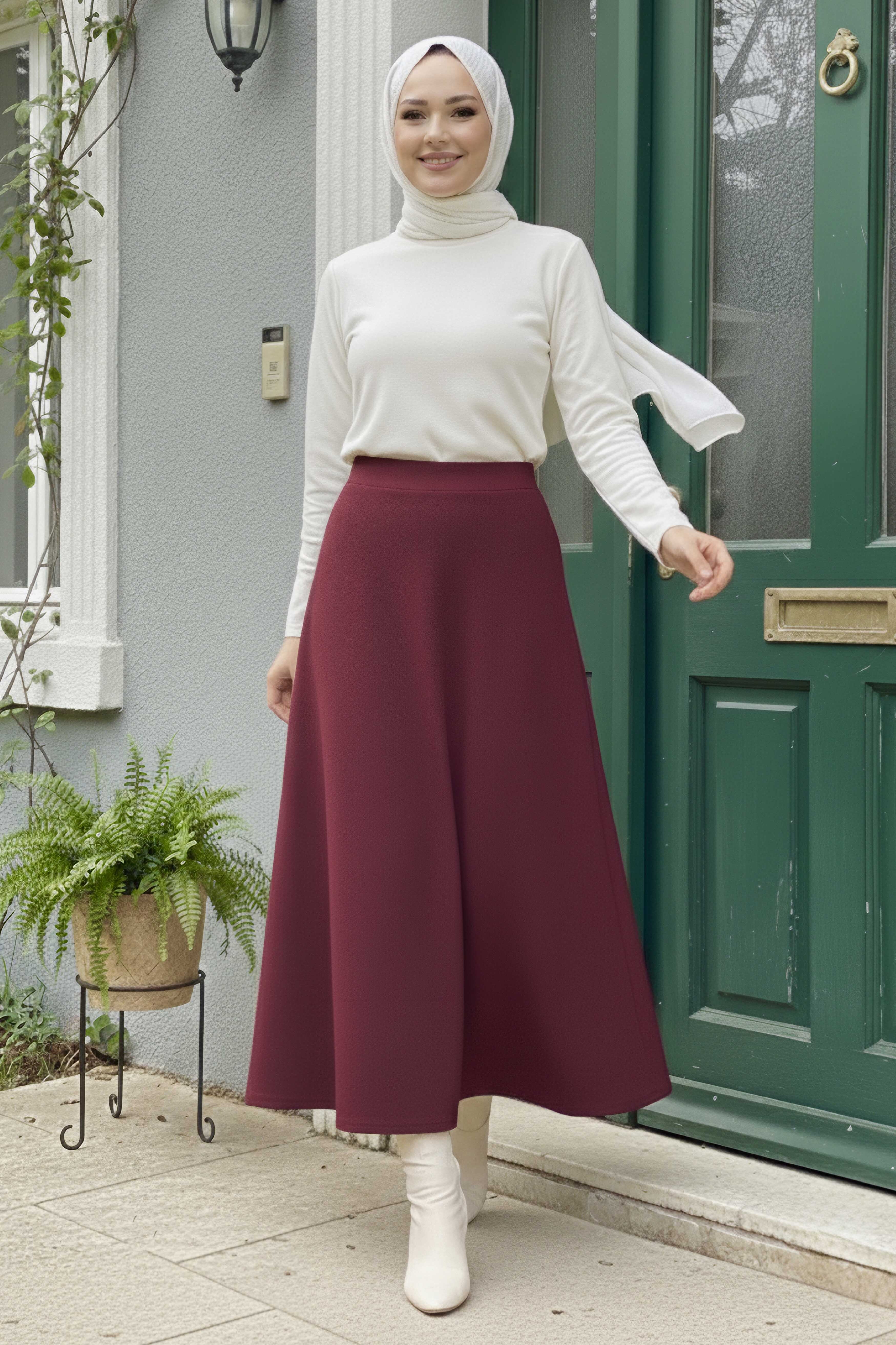 Marbella Düz Çan Etek - 2082-BORDO - 3