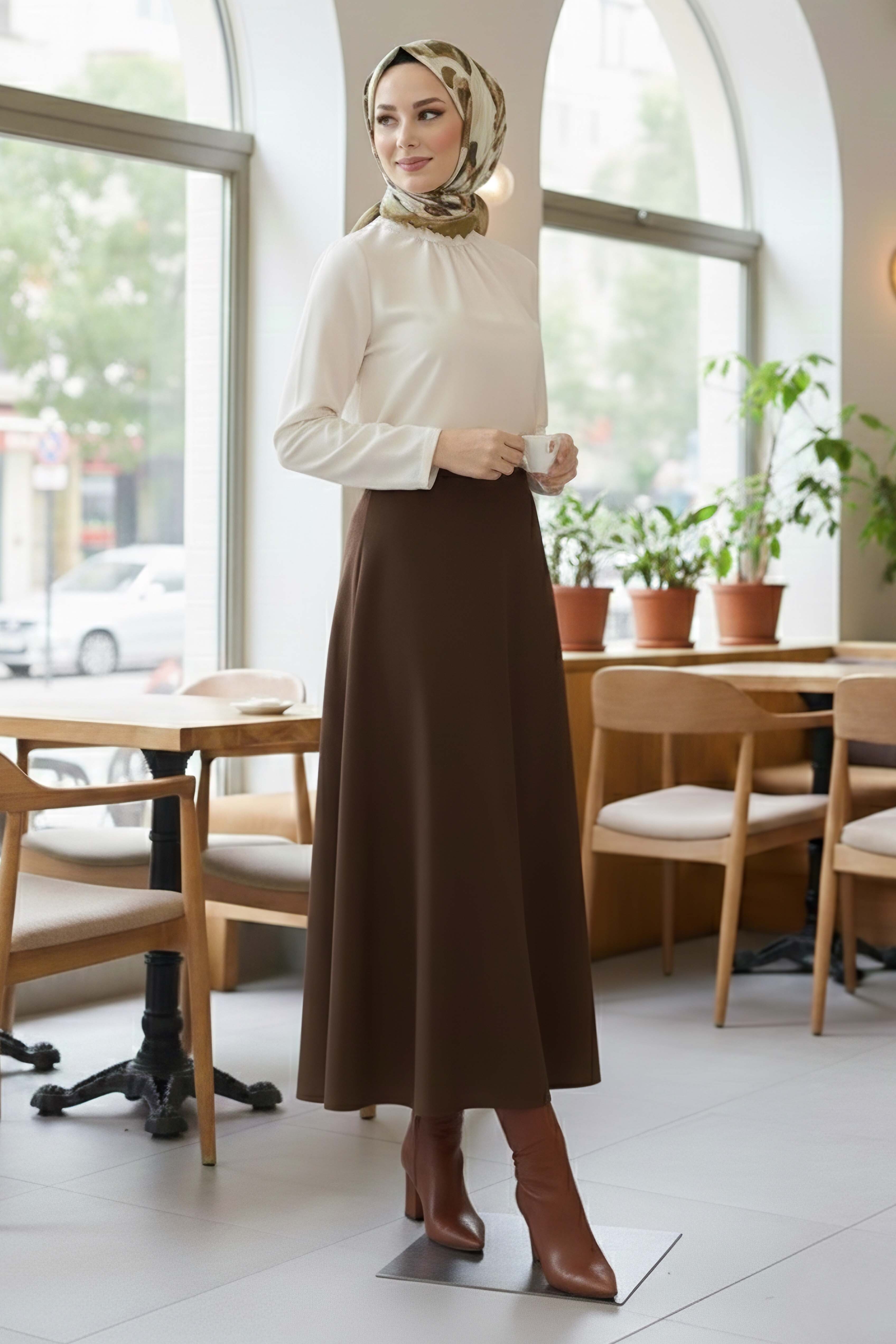 Marbella Düz Çan Etek - 2082-KAHVE - 1