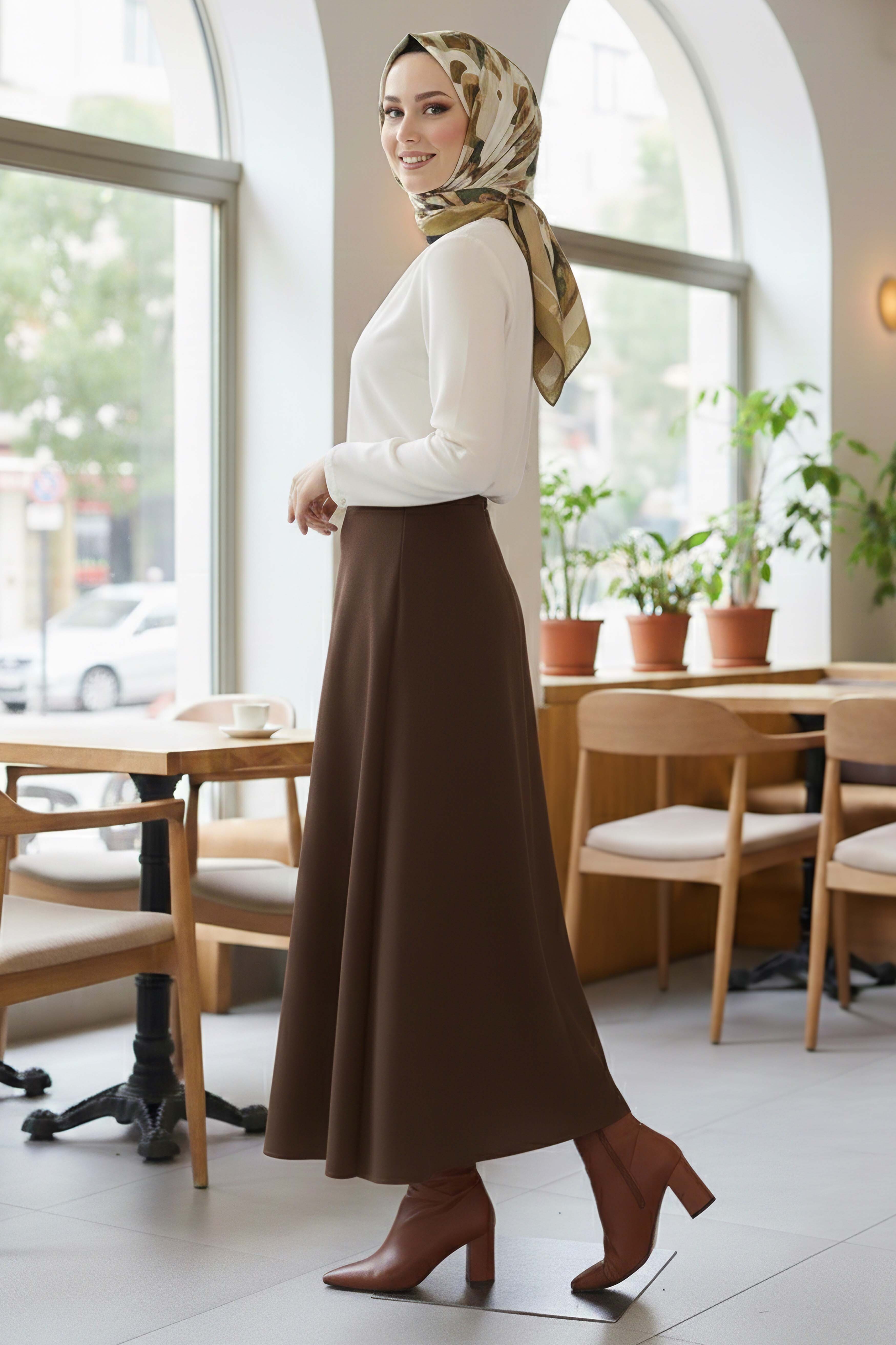 Marbella Düz Çan Etek - 2082-KAHVE - 3