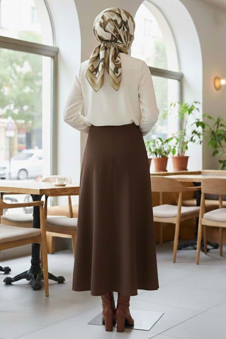 Marbella Düz Çan Etek - 2082-KAHVE - 4