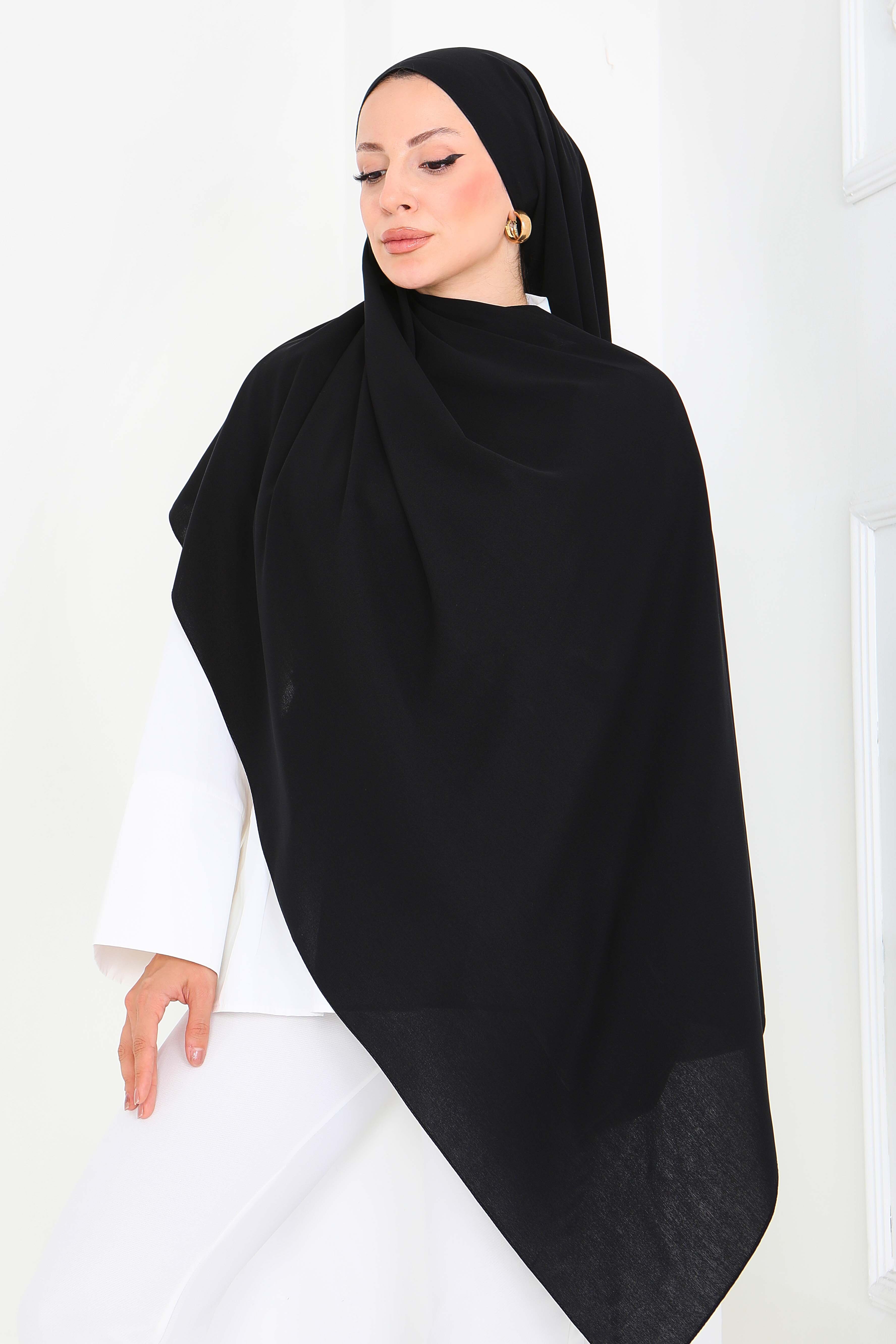 Medine İpliği Şal - 27852-SIYAH - 2