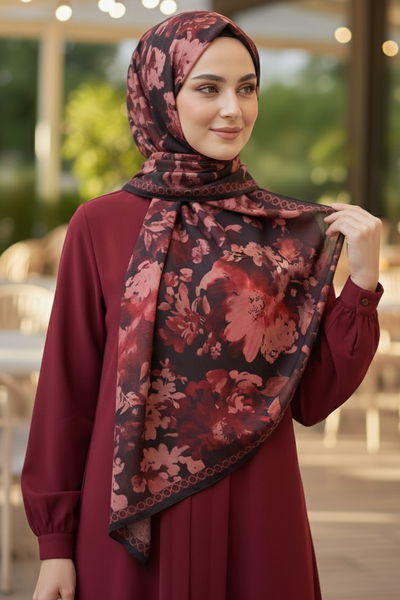 Midnight Bloom Serisi Pamuk Şal - 27986-BORDO 
