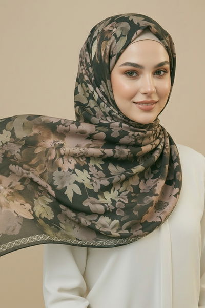 Midnight Bloom Serisi Pamuk Şal - 27986-HAKI 