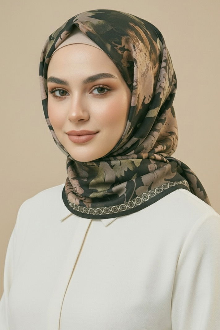 Midnight Bloom Serisi Pamuk Şal - 27986-HAKI - 2