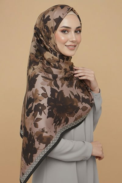 Midnight Bloom Serisi Pamuk Şal - 27986-KAHVE 