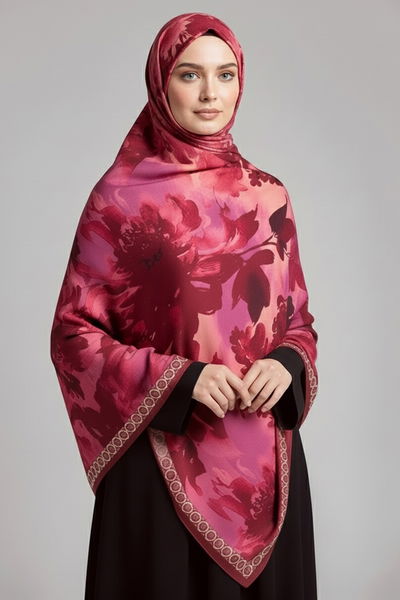 Midnight Bloom Serisi Pamuk Şal - 27986-KIRMIZI 